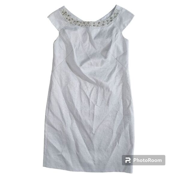 Pamella Roland Jewel Collar Silver Dress Size 6 - Picture 1 of 10